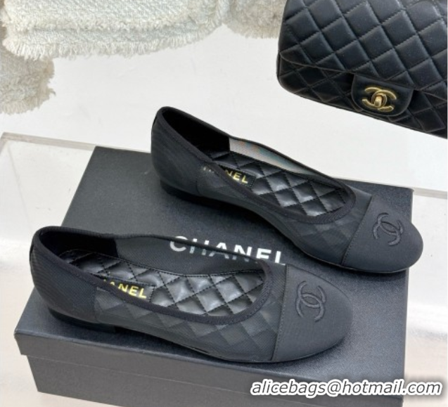 Good Quality Chanel Mesh & Grosgrain Ballerina Black 050907