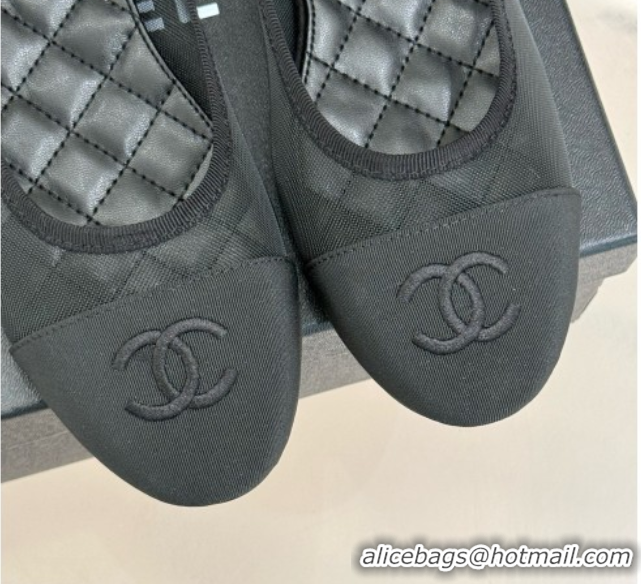 Good Quality Chanel Mesh & Grosgrain Ballerina Black 050907