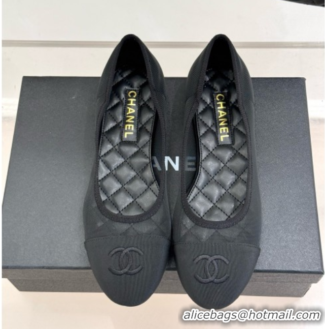 Good Quality Chanel Mesh & Grosgrain Ballerina Black 050907