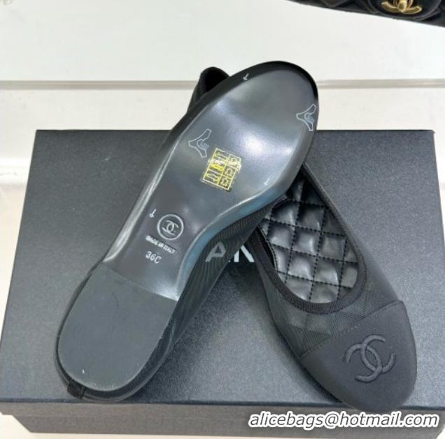 Good Quality Chanel Mesh & Grosgrain Ballerina Black 050907