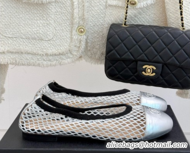 Low Price Chanel Mesh & Lambskin Ballet Flats Silver 050909