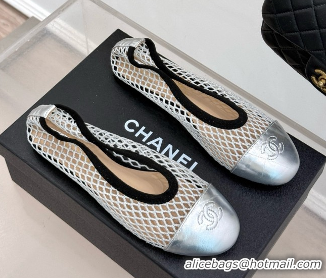 Low Price Chanel Mesh & Lambskin Ballet Flats Silver 050909