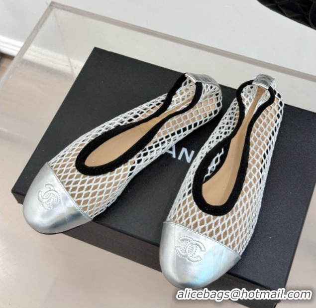 Low Price Chanel Mesh & Lambskin Ballet Flats Silver 050909