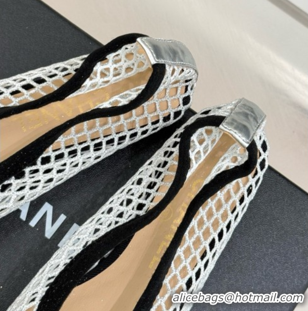 Low Price Chanel Mesh & Lambskin Ballet Flats Silver 050909