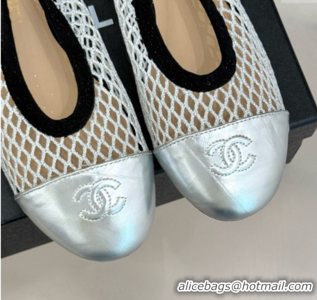 Low Price Chanel Mesh & Lambskin Ballet Flats Silver 050909