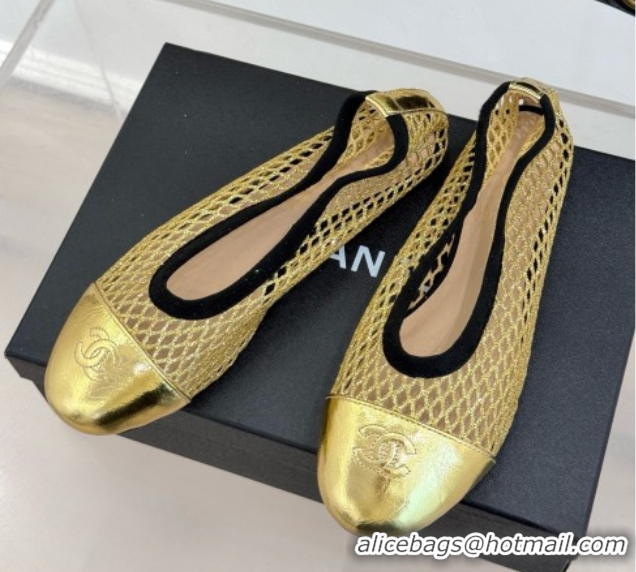 Unique Style Chanel Mesh & Lambskin Ballet Flats Gold 050910