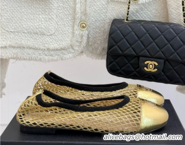 Unique Style Chanel Mesh & Lambskin Ballet Flats Gold 050910