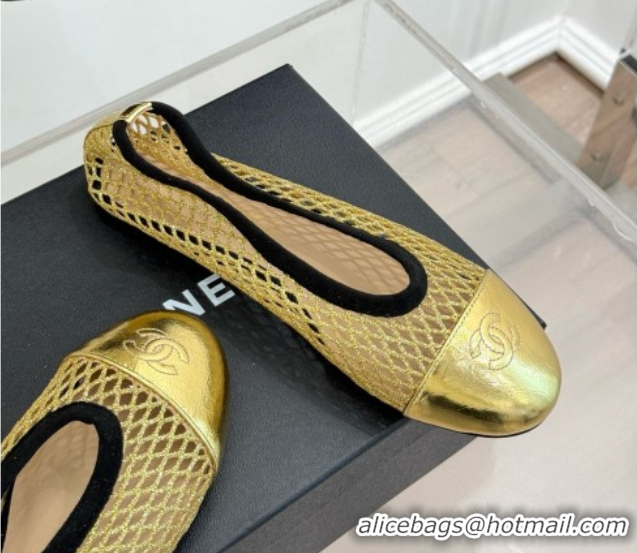 Unique Style Chanel Mesh & Lambskin Ballet Flats Gold 050910