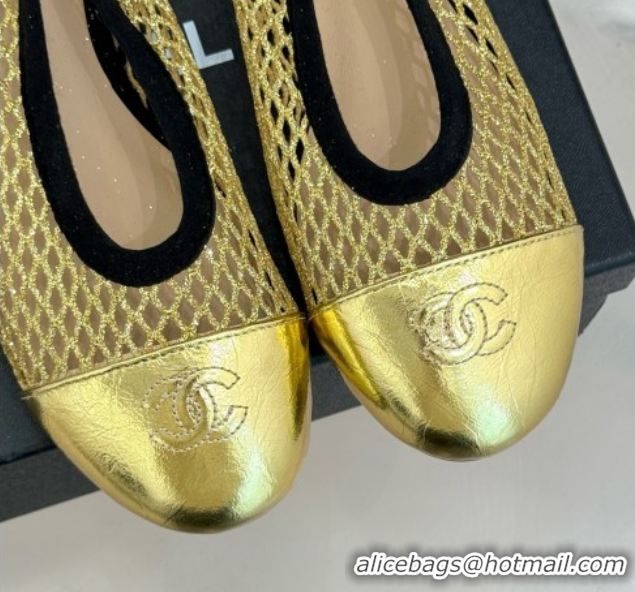 Unique Style Chanel Mesh & Lambskin Ballet Flats Gold 050910