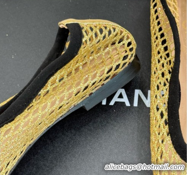 Unique Style Chanel Mesh & Lambskin Ballet Flats Gold 050910