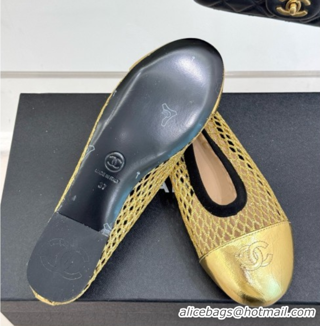Unique Style Chanel Mesh & Lambskin Ballet Flats Gold 050910