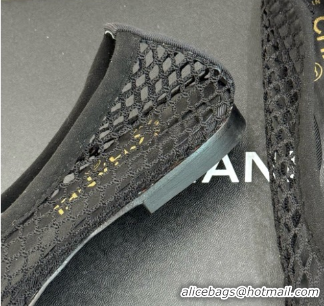 Grade Quality Chanel Mesh & Lambskin Ballet Flats Black 050911