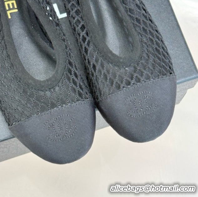 Grade Quality Chanel Mesh & Lambskin Ballet Flats Black 050911