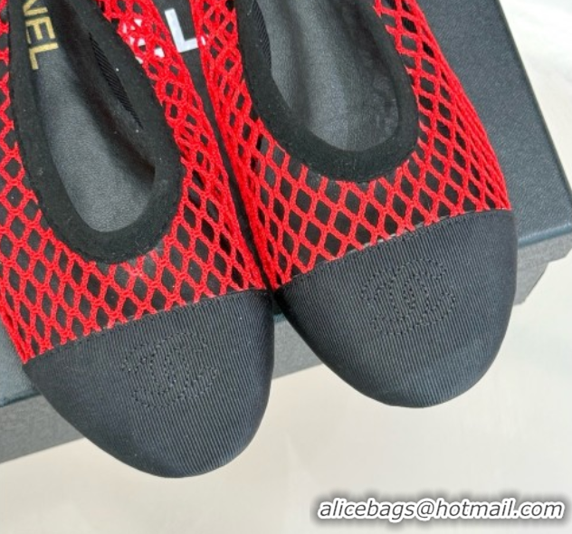 Best Product Chanel Mesh & Lambskin Ballet Flats Red 050912