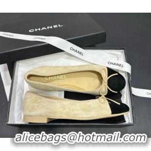 Popular Style Chanel Suede & Grosgrain Ballerina Beige 050913