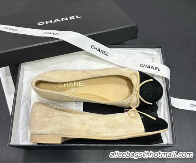 Popular Style Chanel Suede & Grosgrain Ballerina Beige 050913
