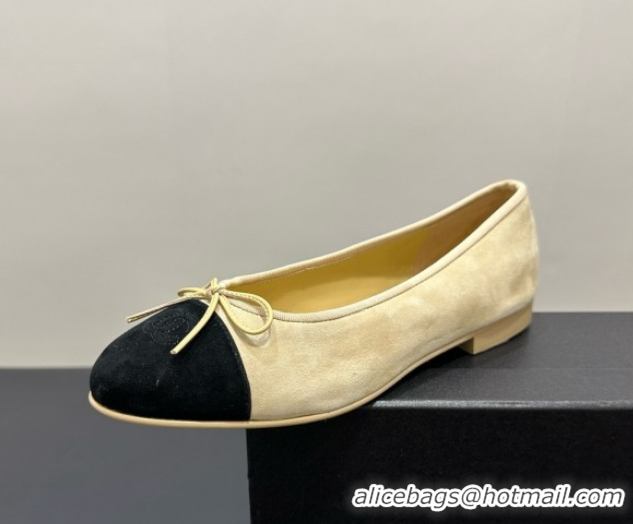 Popular Style Chanel Suede & Grosgrain Ballerina Beige 050913