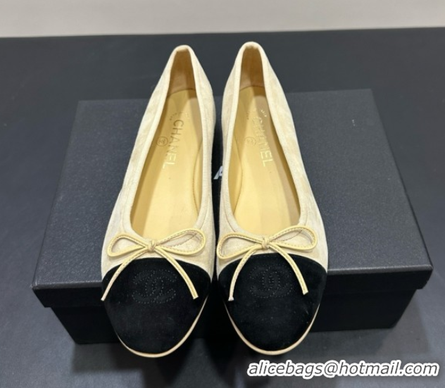 Popular Style Chanel Suede & Grosgrain Ballerina Beige 050913