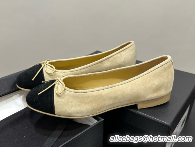 Popular Style Chanel Suede & Grosgrain Ballerina Beige 050913