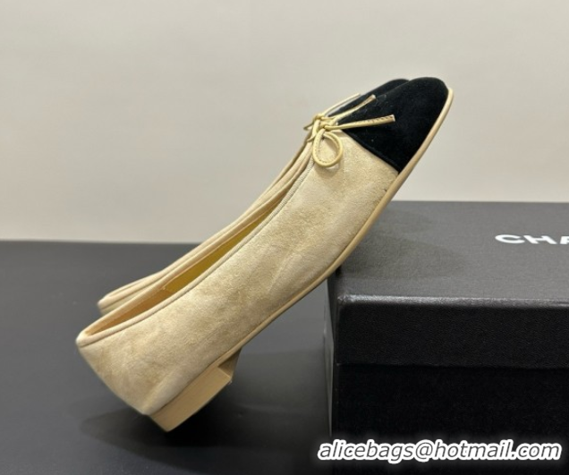 Popular Style Chanel Suede & Grosgrain Ballerina Beige 050913