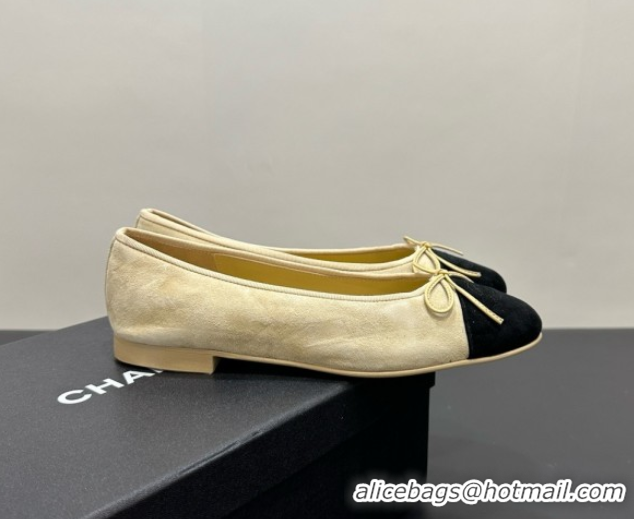 Popular Style Chanel Suede & Grosgrain Ballerina Beige 050913