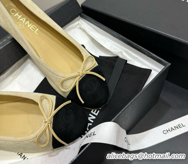 Popular Style Chanel Suede & Grosgrain Ballerina Beige 050913
