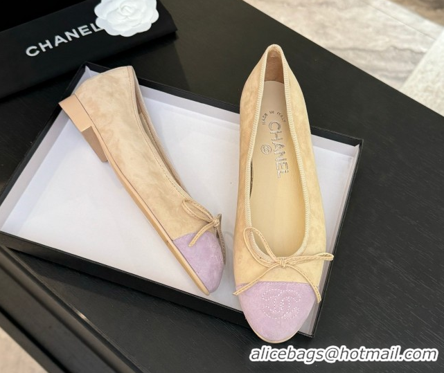 Pretty Style Chanel Suede & Grosgrain Ballerina Beige/Pink 5050914