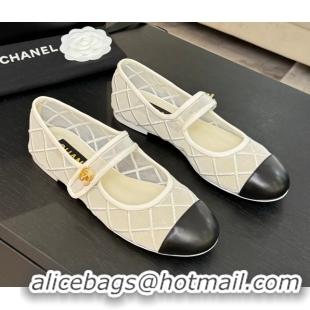 Most Popular Chanel Mesh & Lambskin Mary Janes Ballet Flats White 051540