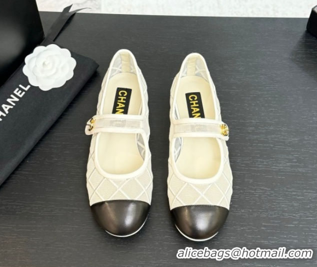 Most Popular Chanel Mesh & Lambskin Mary Janes Ballet Flats White 051540