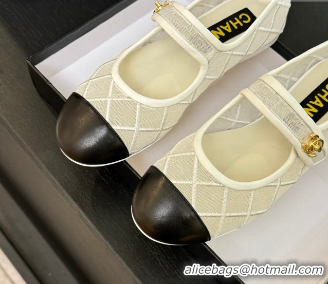 Most Popular Chanel Mesh & Lambskin Mary Janes Ballet Flats White 051540