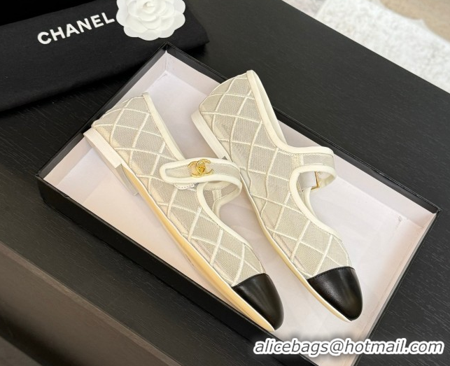 Most Popular Chanel Mesh & Lambskin Mary Janes Ballet Flats White 051540