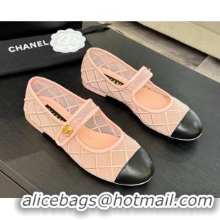 Durable Chanel Mesh & Lambskin Mary Janes Ballet Flats Pink 051541