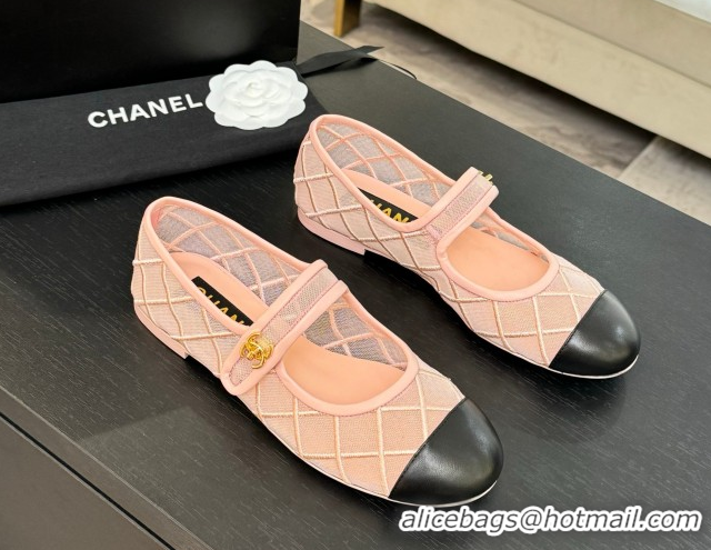 Durable Chanel Mesh & Lambskin Mary Janes Ballet Flats Pink 051541