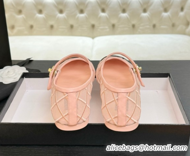 Durable Chanel Mesh & Lambskin Mary Janes Ballet Flats Pink 051541