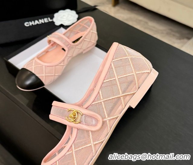 Durable Chanel Mesh & Lambskin Mary Janes Ballet Flats Pink 051541