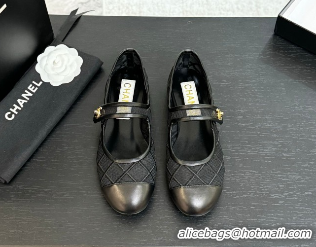 Shop Duplicate Chanel Mesh & Lambskin Mary Janes Ballet Flats Black 051543