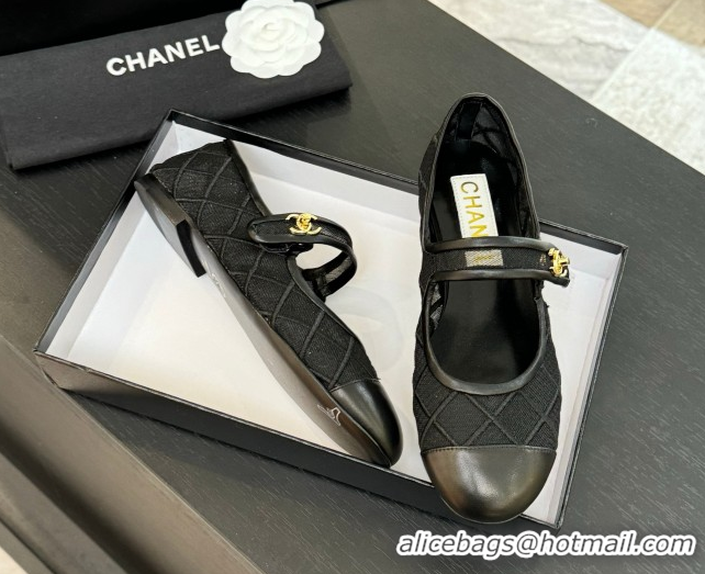 Shop Duplicate Chanel Mesh & Lambskin Mary Janes Ballet Flats Black 051543