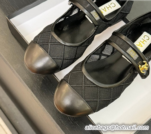 Shop Duplicate Chanel Mesh & Lambskin Mary Janes Ballet Flats Black 051543
