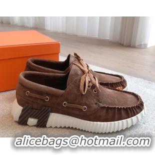 Pretty Style Hermes Ketch Sneakers in Suede Dark Brown 0419062