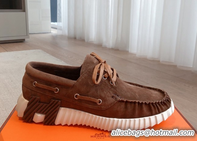 Pretty Style Hermes Ketch Sneakers in Suede Dark Brown 0419062