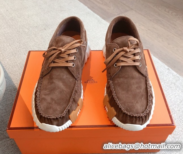 Pretty Style Hermes Ketch Sneakers in Suede Dark Brown 0419062