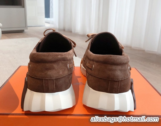 Pretty Style Hermes Ketch Sneakers in Suede Dark Brown 0419062