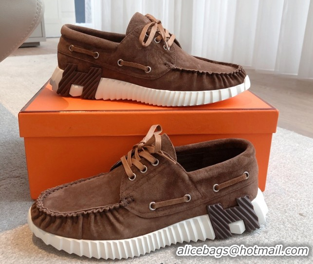 Pretty Style Hermes Ketch Sneakers in Suede Dark Brown 0419062