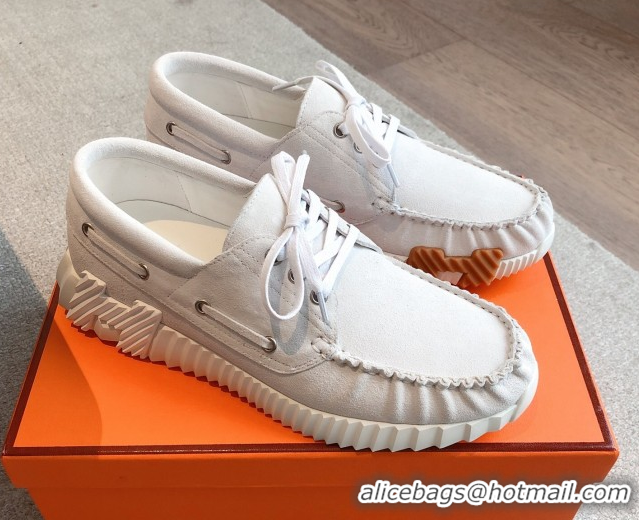 Top Grade Hermes Ketch Sneakers in Suede White 0419063