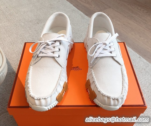 Top Grade Hermes Ketch Sneakers in Suede White 0419063