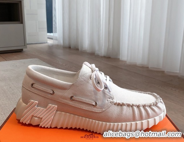 Top Grade Hermes Ketch Sneakers in Suede White 0419063