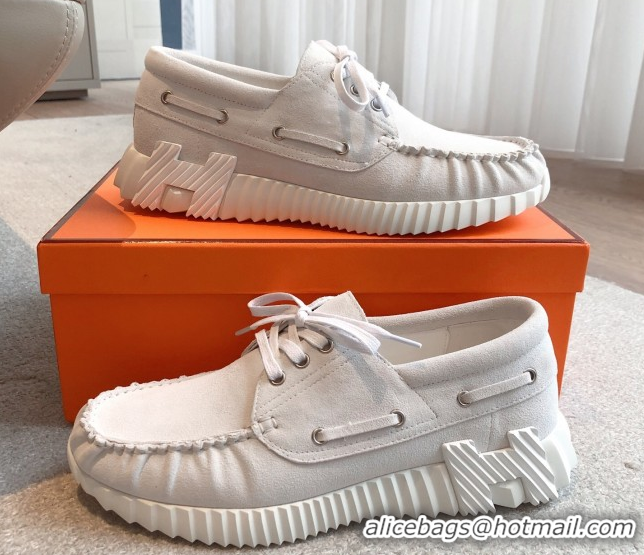 Top Grade Hermes Ketch Sneakers in Suede White 0419063