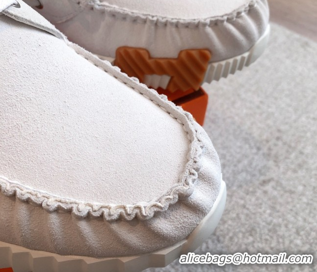 Top Grade Hermes Ketch Sneakers in Suede White 0419063