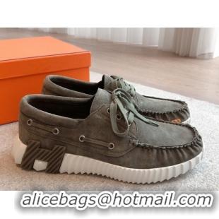 Top Design Hermes Ketch Sneakers in Suede Green 0419064