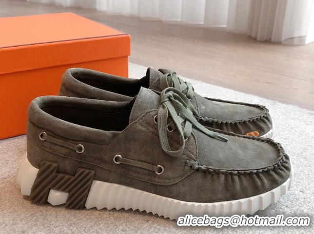 Top Design Hermes Ketch Sneakers in Suede Green 0419064